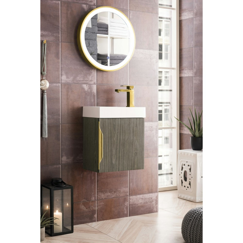 Columbia 16" Single Vanity Cabinet, Ash Gray w/ White Glossy Composite Top