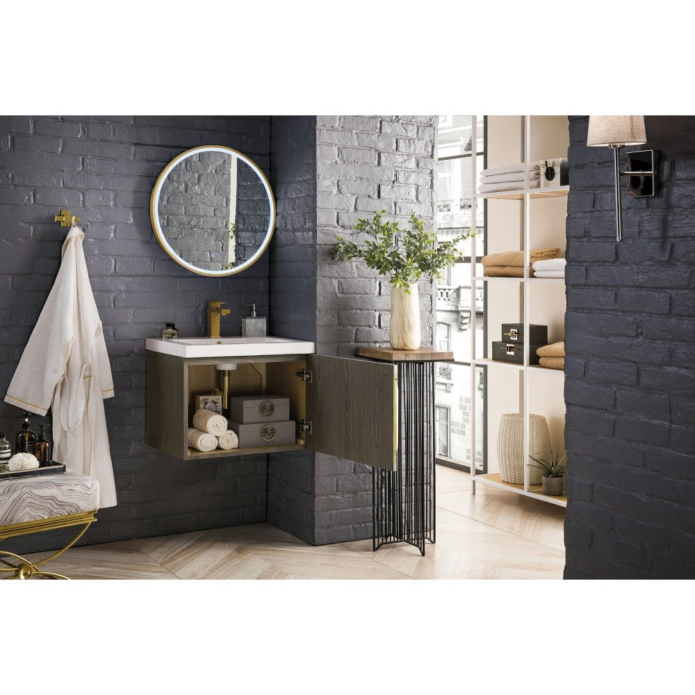 Columbia 24" Single Vanity, Ash Gray w/ White Glossy Composite Countertop