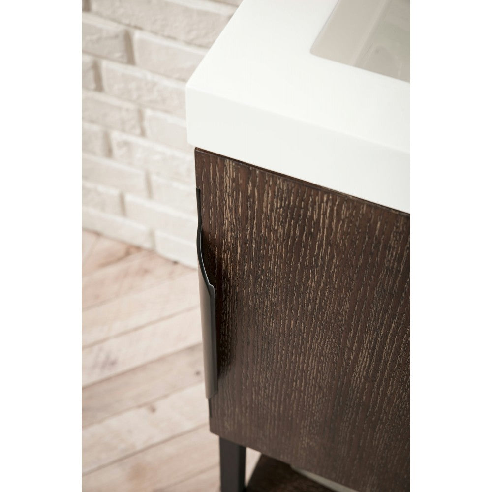 Columbia 24" Single Vanity Coffee Oak Matte Black w/ White Glossy Composite Top
