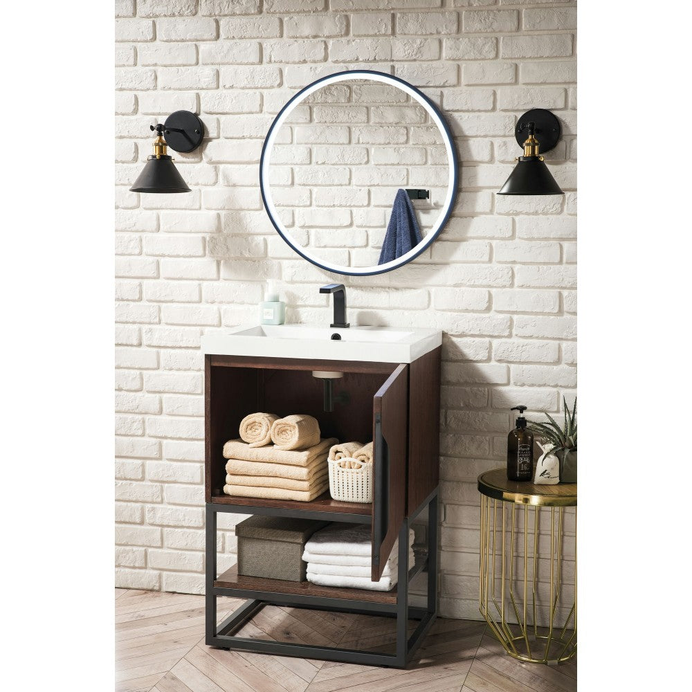 Columbia 24" Single Vanity Coffee Oak Matte Black w/ White Glossy Composite Top
