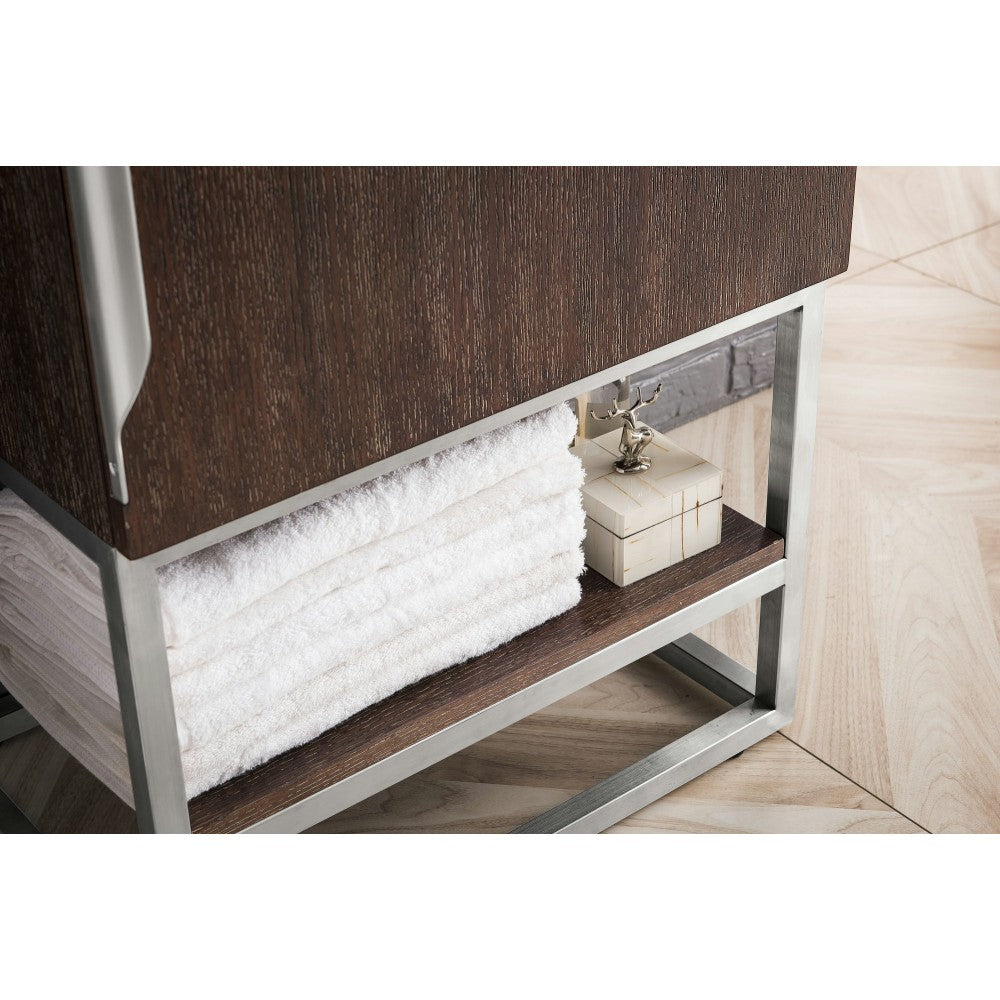 Columbia 24" Single Vanity Coffee Oak Nickel w/White Glossy Composite Top