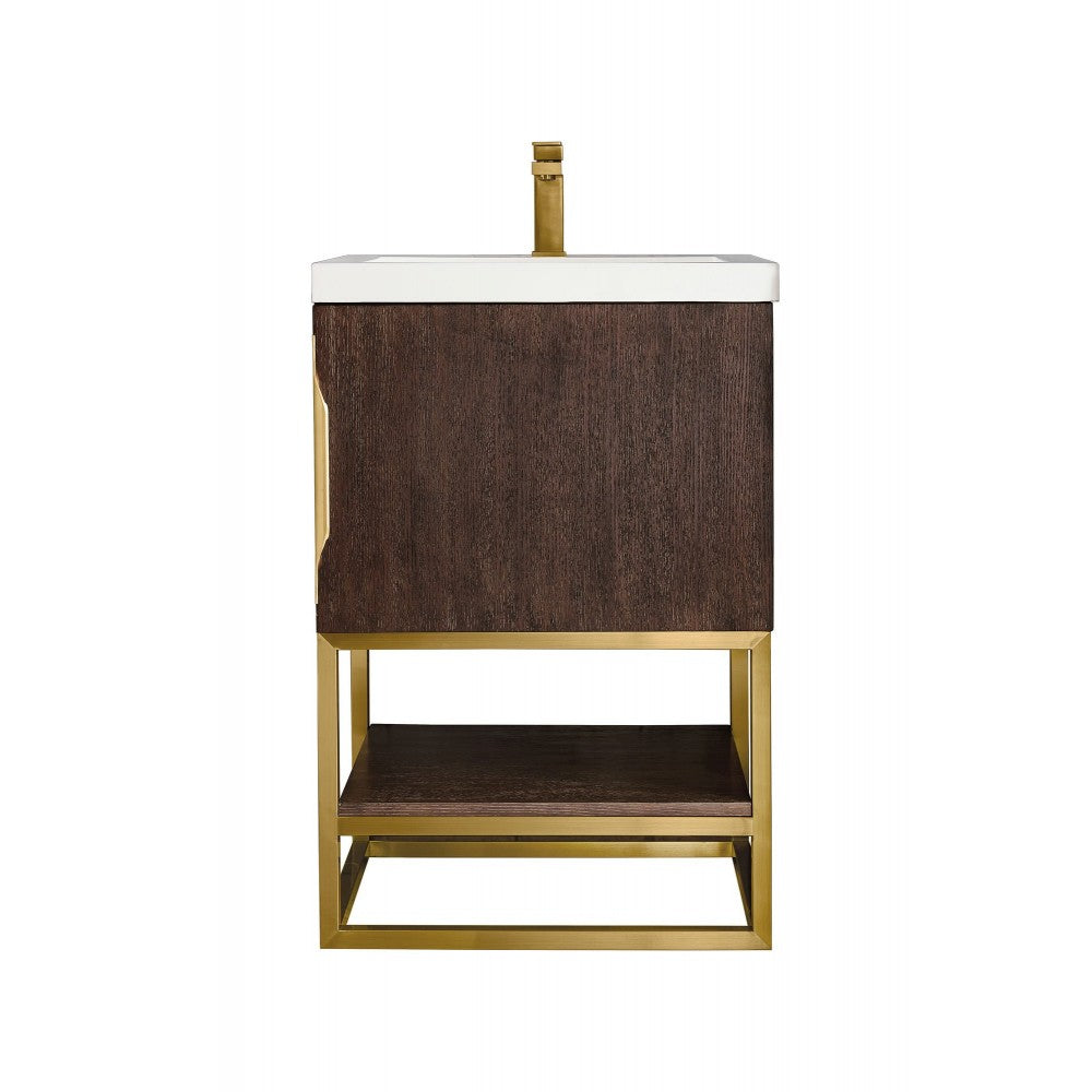 Columbia 24" Single Vanity Coffee Oak Radiant Gold w/ White Glossy Composite Top