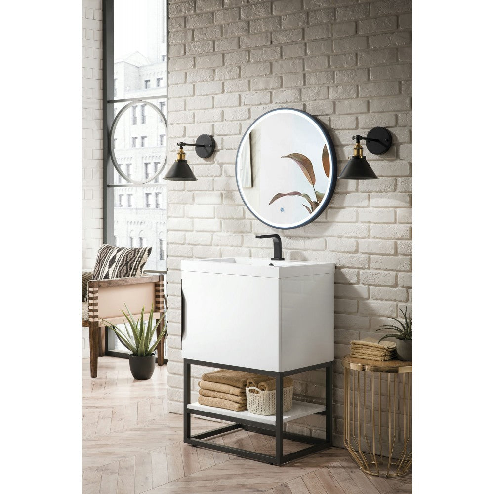 Columbia 24" Single Vanity Glossy White Matte Black w/White Glossy Composite Top