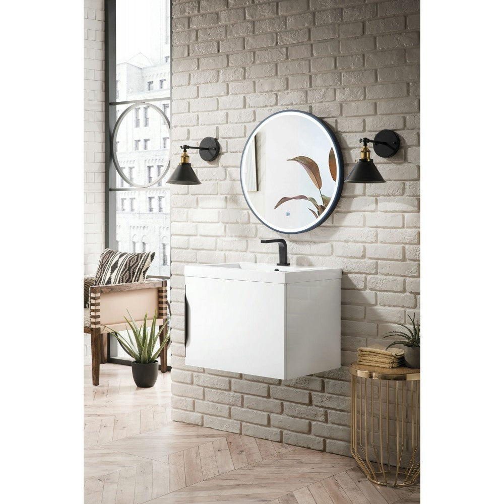 Columbia 24" Single Vanity, Glossy White w/ White Glossy Composite Countertop