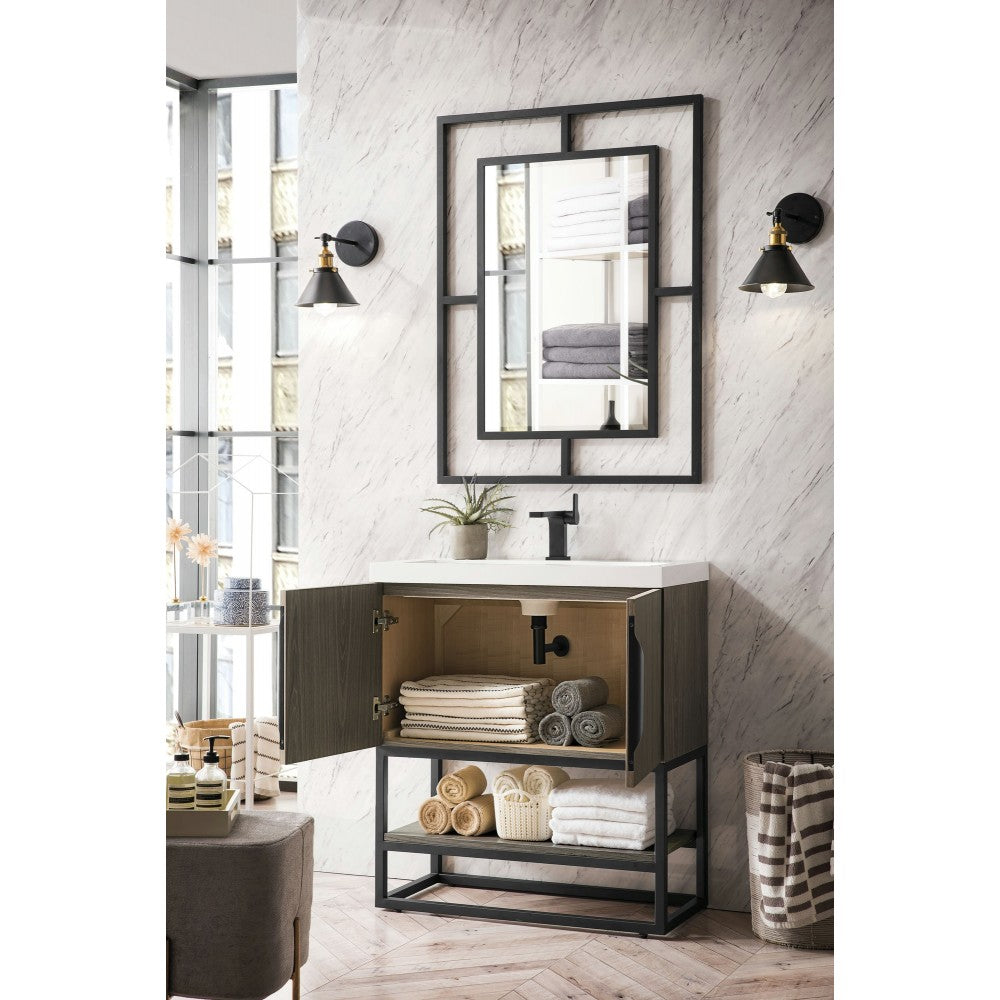 Columbia 31.5" Single Vanity Ash Gray Matte Black w/ White Glossy Composite Top