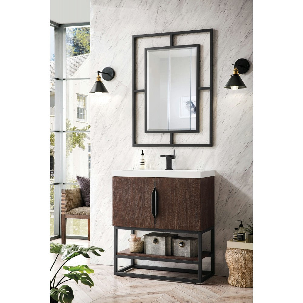Columbia 31.5" Single Vanity Coffee Oak Matte Black w/White Glossy Composite Top