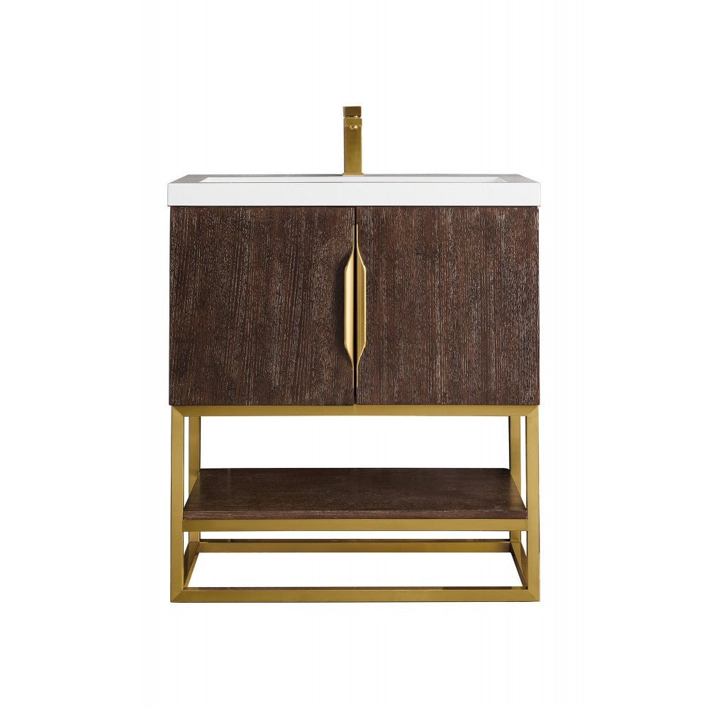 Columbia 31.5" Single Vanity Coffee Oak Radiant Gold w/White Composite Top