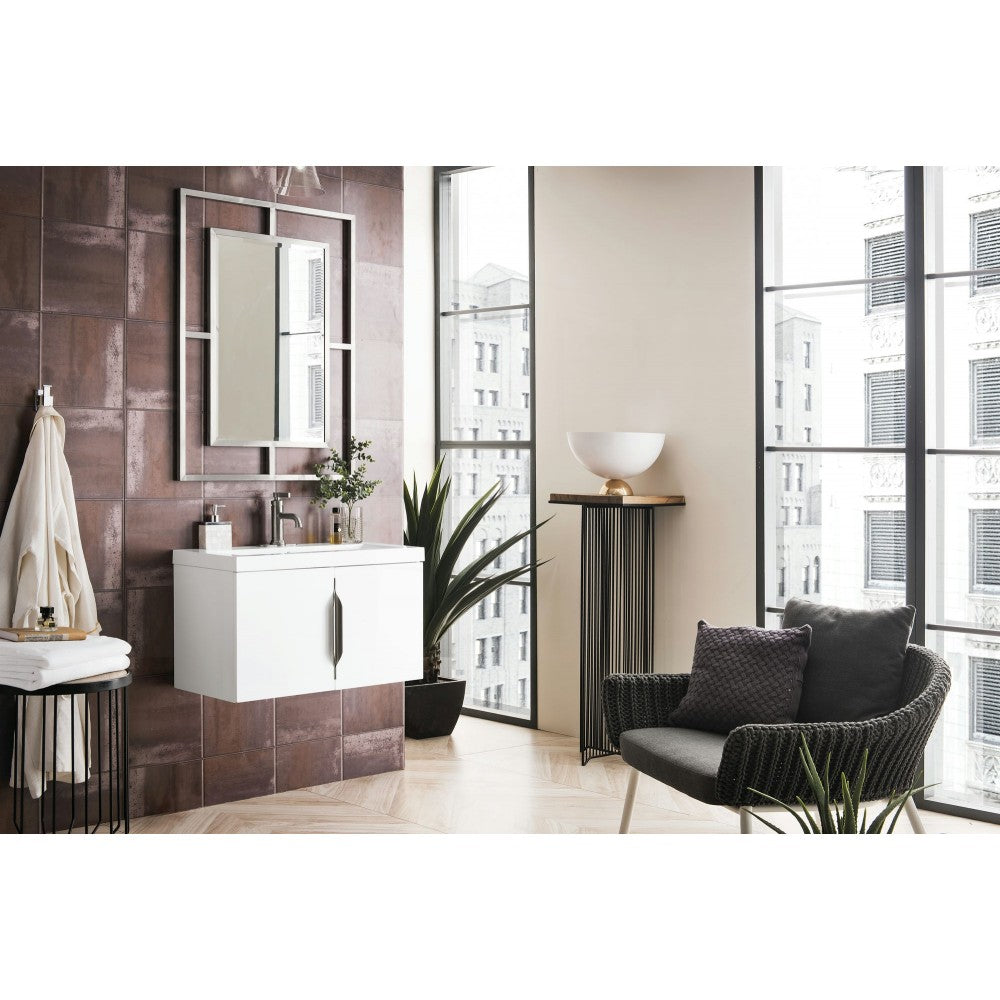 Columbia 31.5" Single Vanity, Glossy White w/ White Glossy Composite Countertop