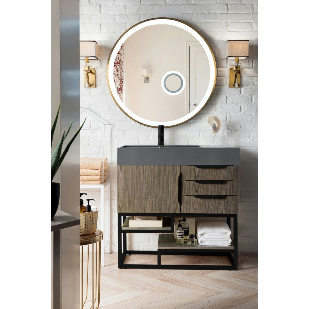 Columbia 36" Single Vanity Ash Gray Matte Black w/Dusk Gray Glossy Composite Top