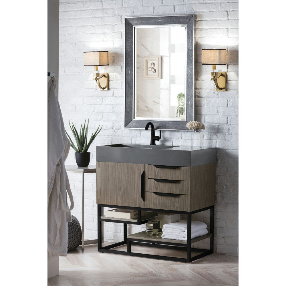 Columbia 36" Single Vanity Ash Gray Matte Black w/Dusk Gray Glossy Composite Top