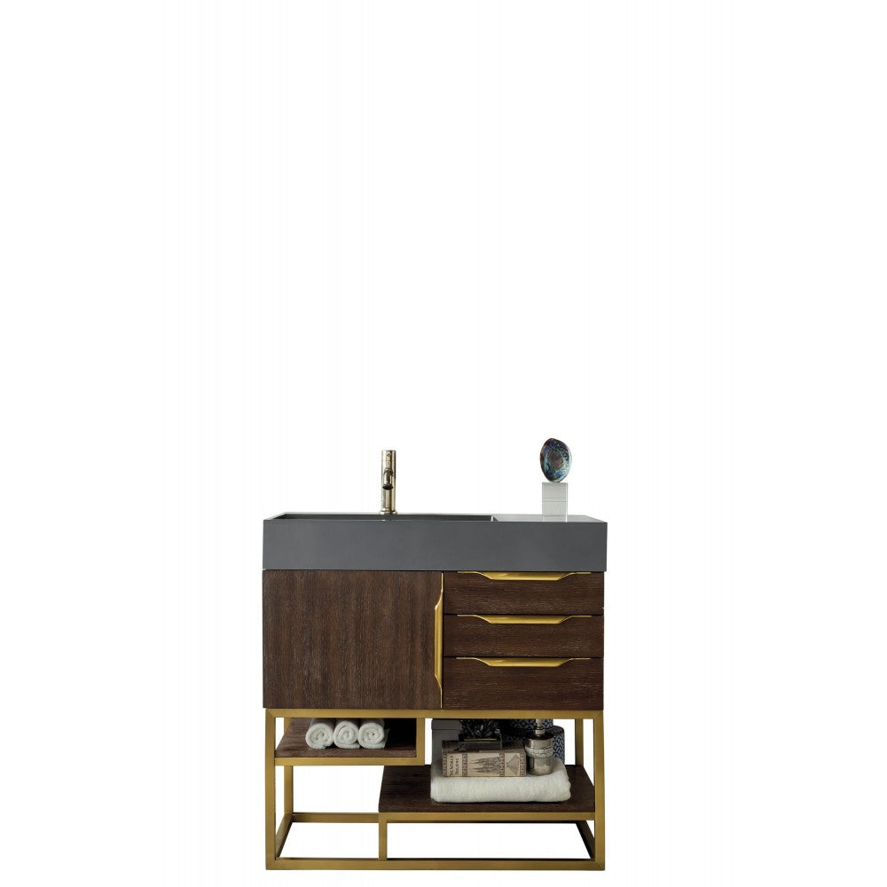 Columbia 36" Single Vanity Coffee Oak Radiant Gold w/Dusk Gray Composite Top