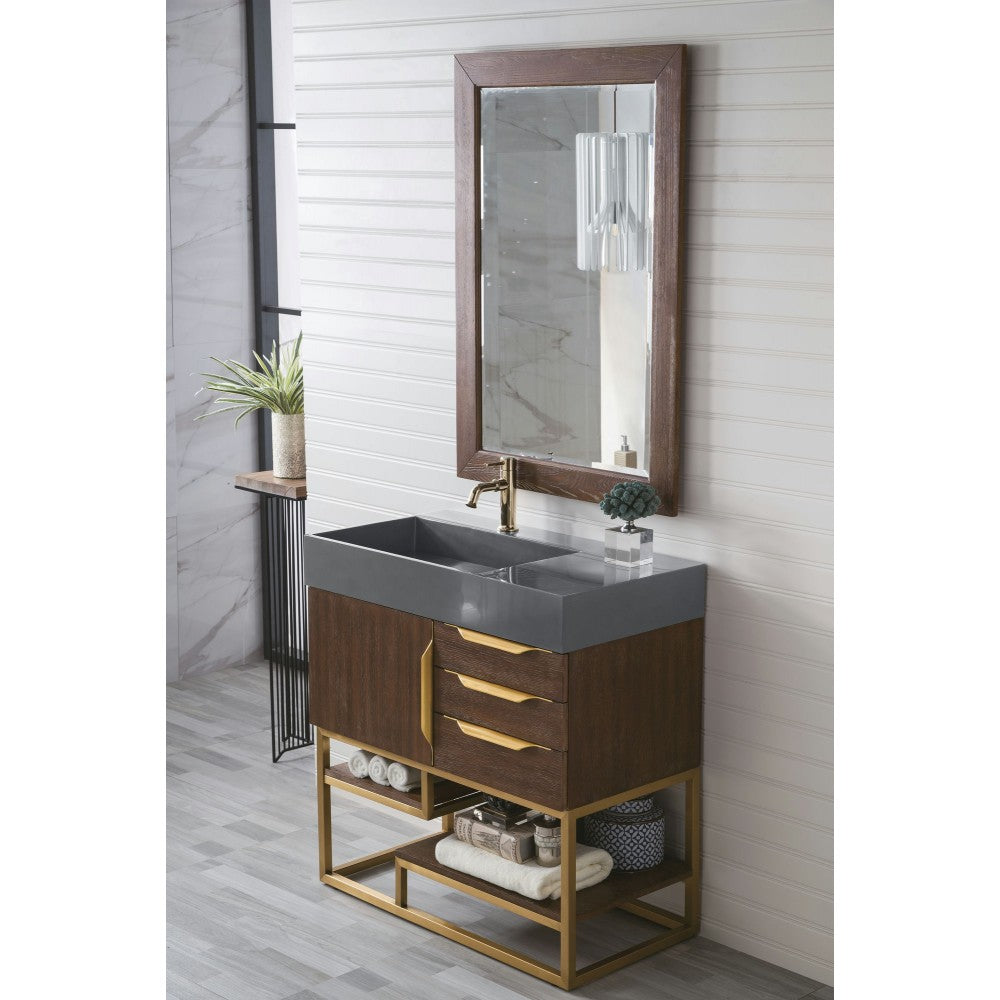 Columbia 36" Single Vanity Coffee Oak Radiant Gold w/Dusk Gray Composite Top