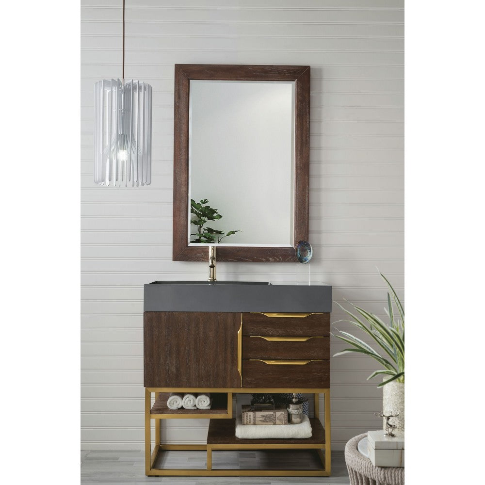 Columbia 36" Single Vanity Coffee Oak Radiant Gold w/Dusk Gray Composite Top