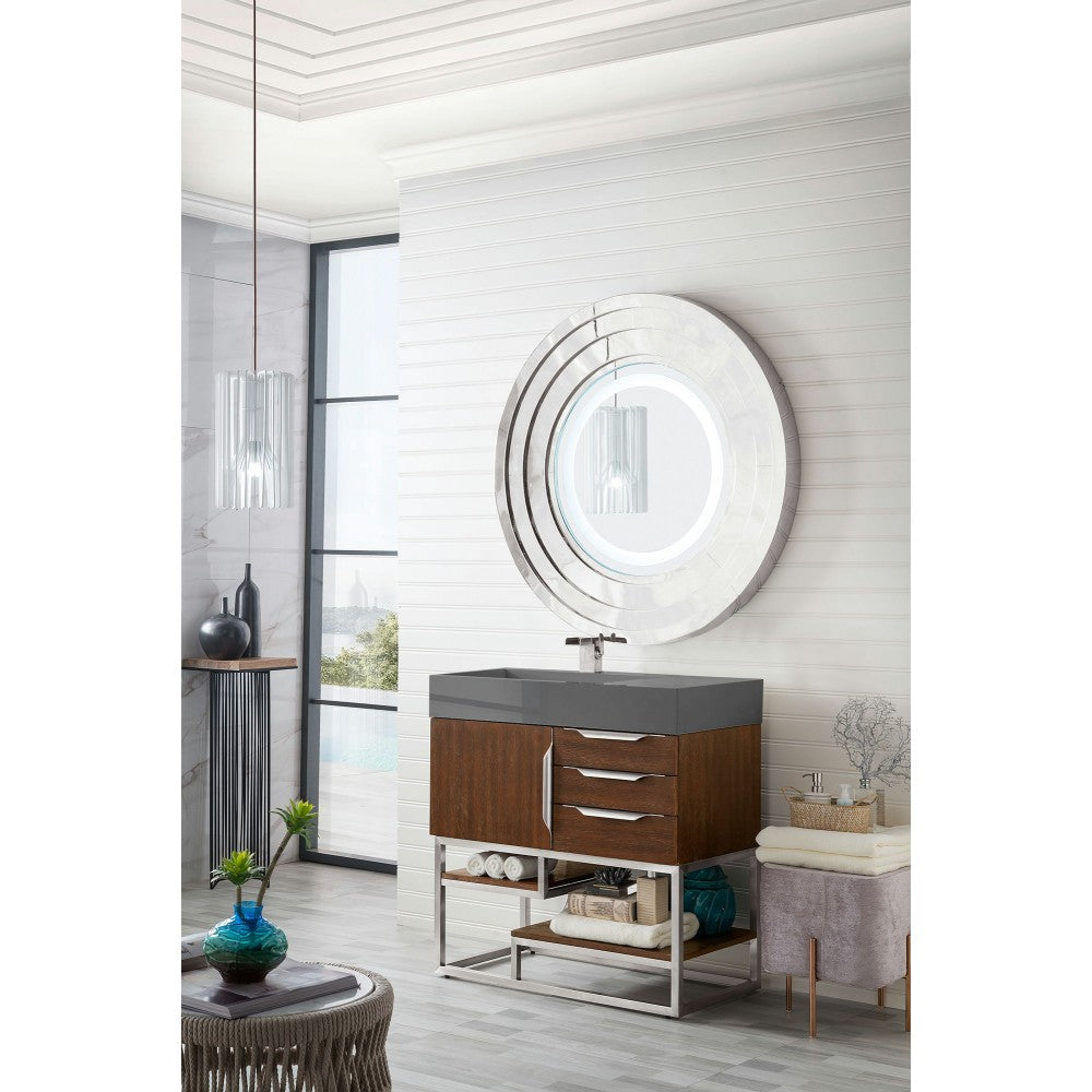 Columbia 36" Single Vanity, Coffee Oakw/ Dusk Gray Glossy Composite Top