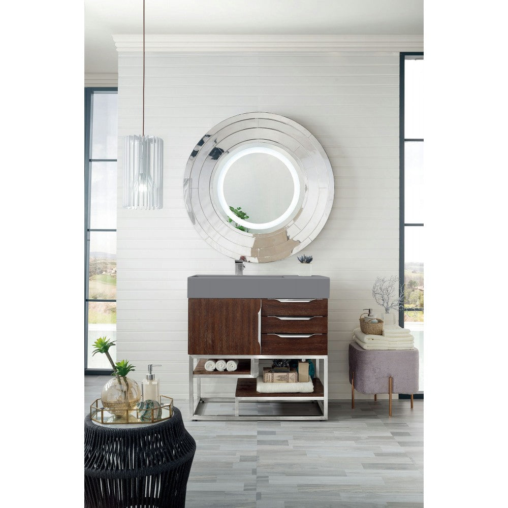 Columbia 36" Single Vanity, Coffee Oakw/ Dusk Gray Glossy Composite Top