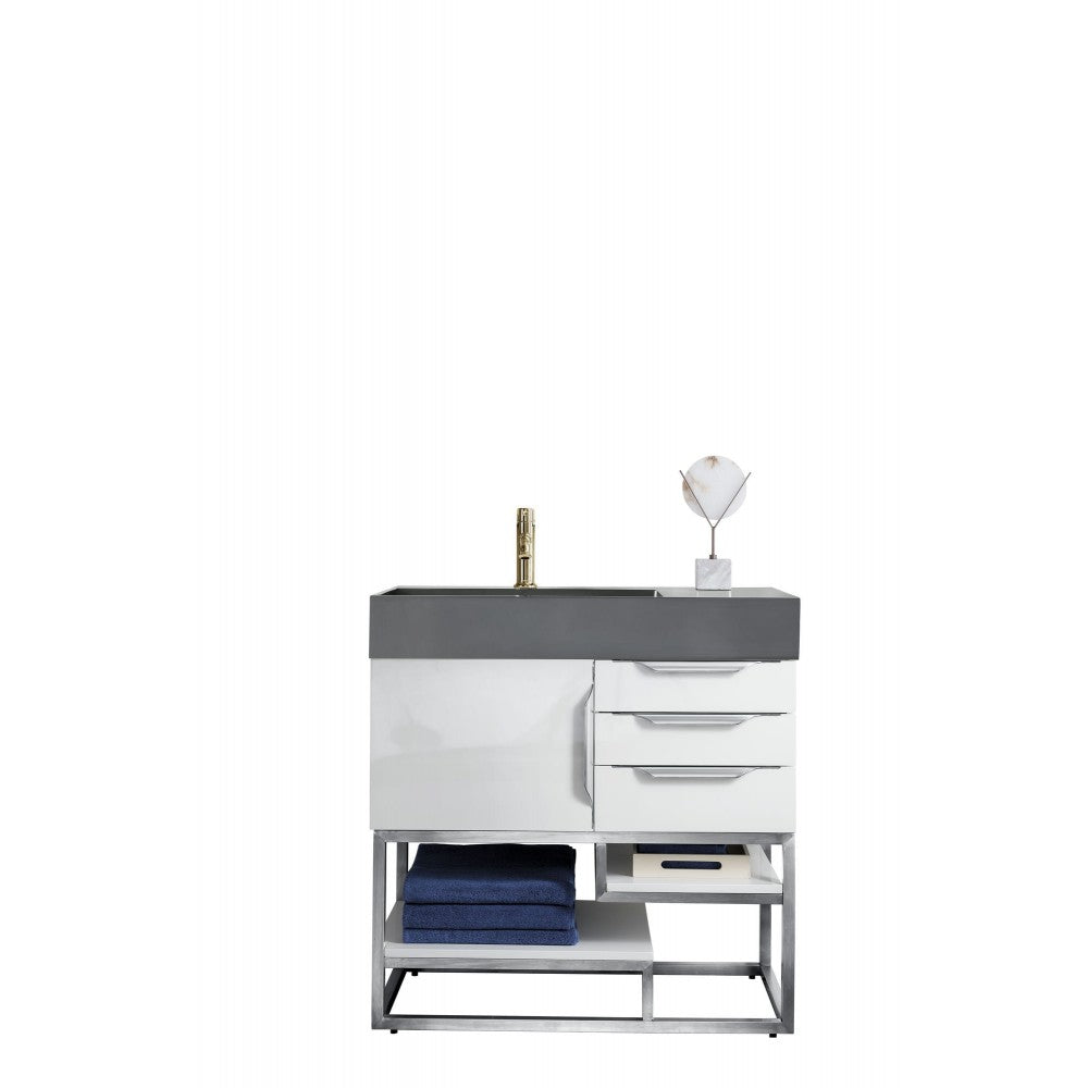 Columbia 36" Single Vanity, Glossy White w/ Dusk Gray Glossy Composite Top