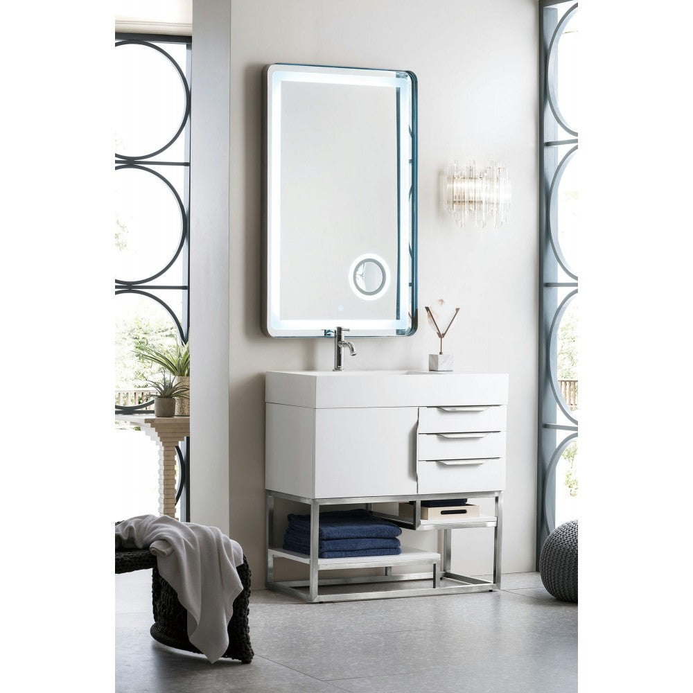 Columbia 36" Single Vanity, Glossy White w/ Glossy White Composite Top