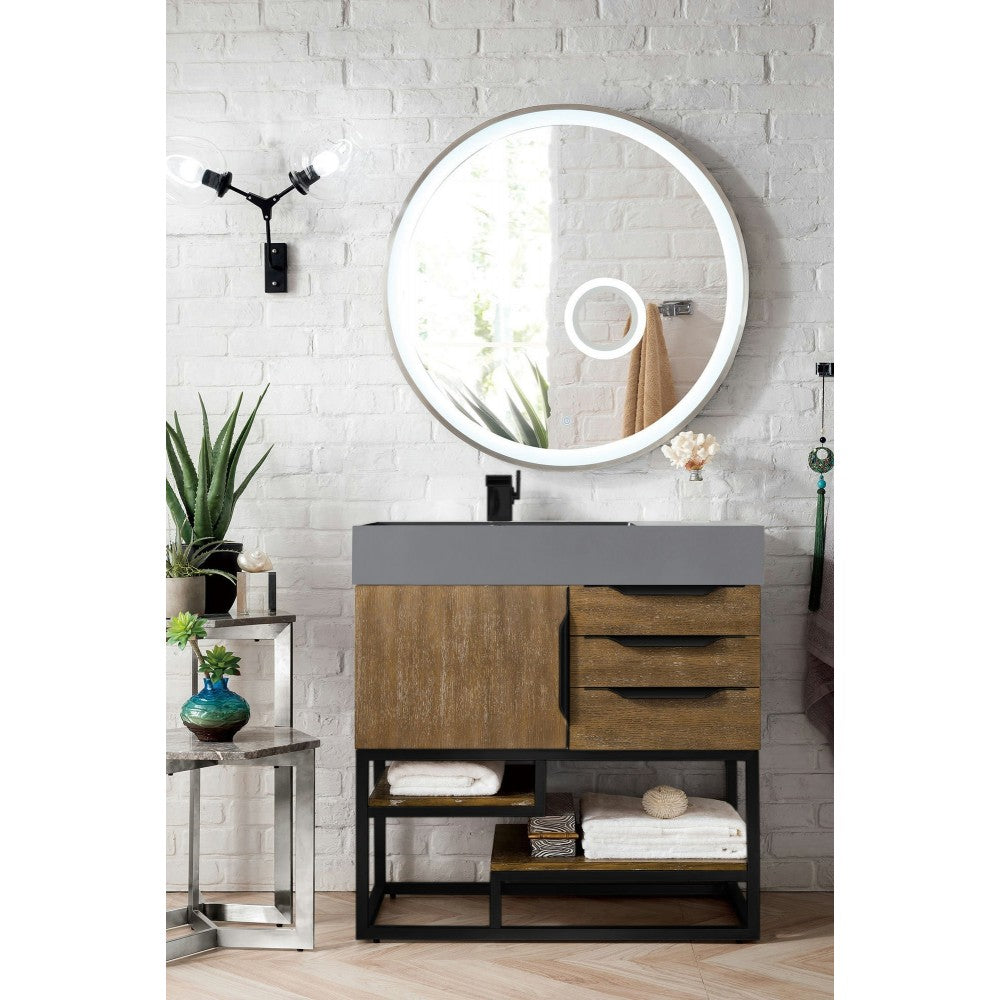 Columbia 36" Single Vanity Latte Oak Black w/Dusk Gray Glossy Composite Top