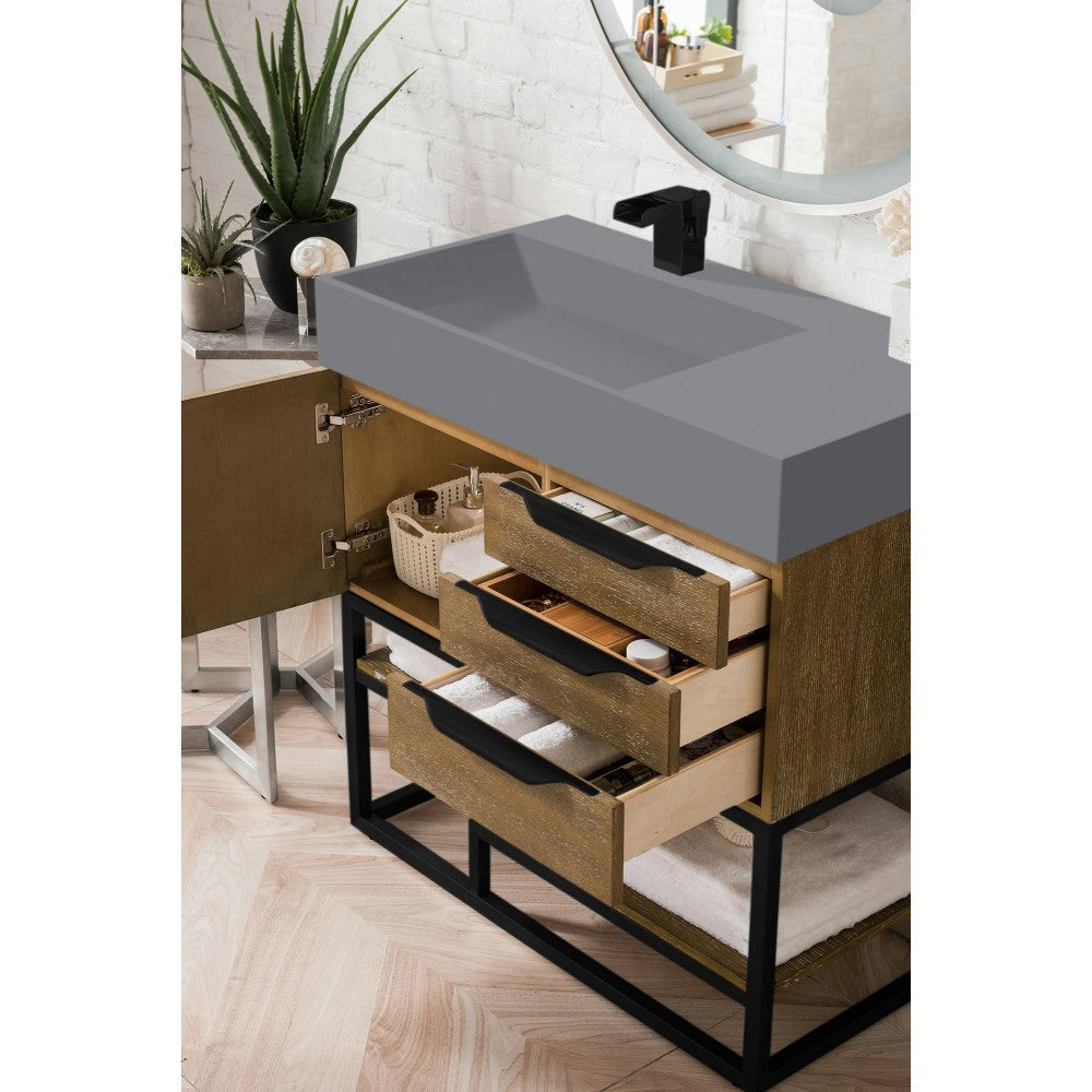 Columbia 36" Single Vanity Latte Oak Black w/Dusk Gray Glossy Composite Top