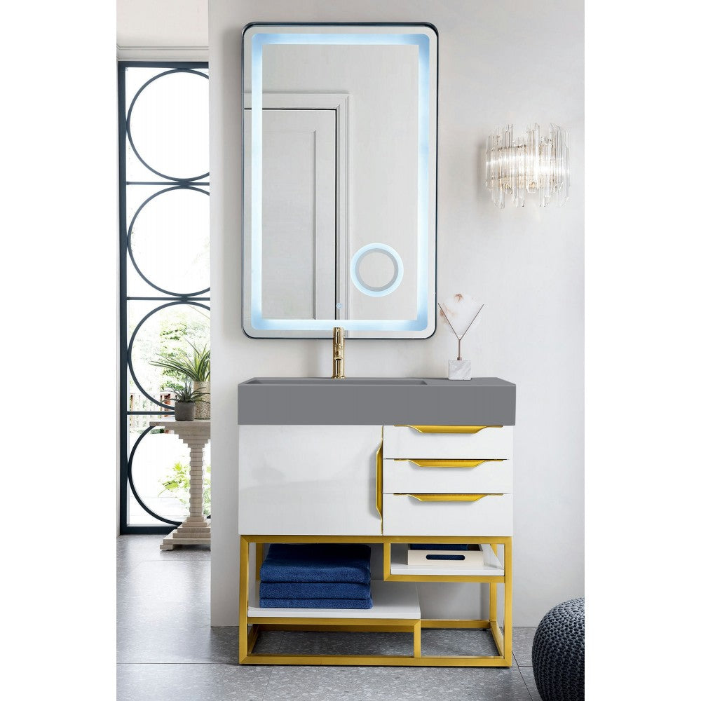 Columbia 36" Single Vanity White Radiant Gold w/Dusk Gray Composite Top