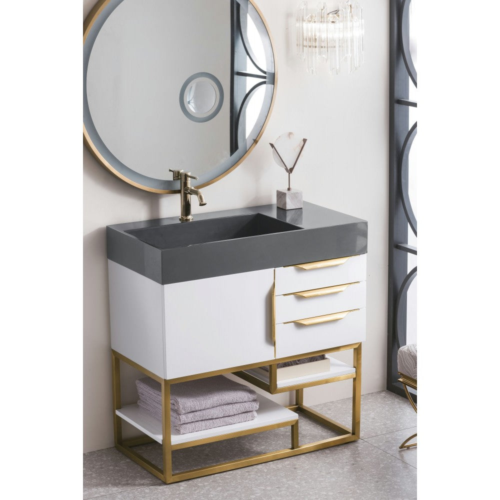 Columbia 36" Single Vanity White Radiant Gold w/Dusk Gray Composite Top