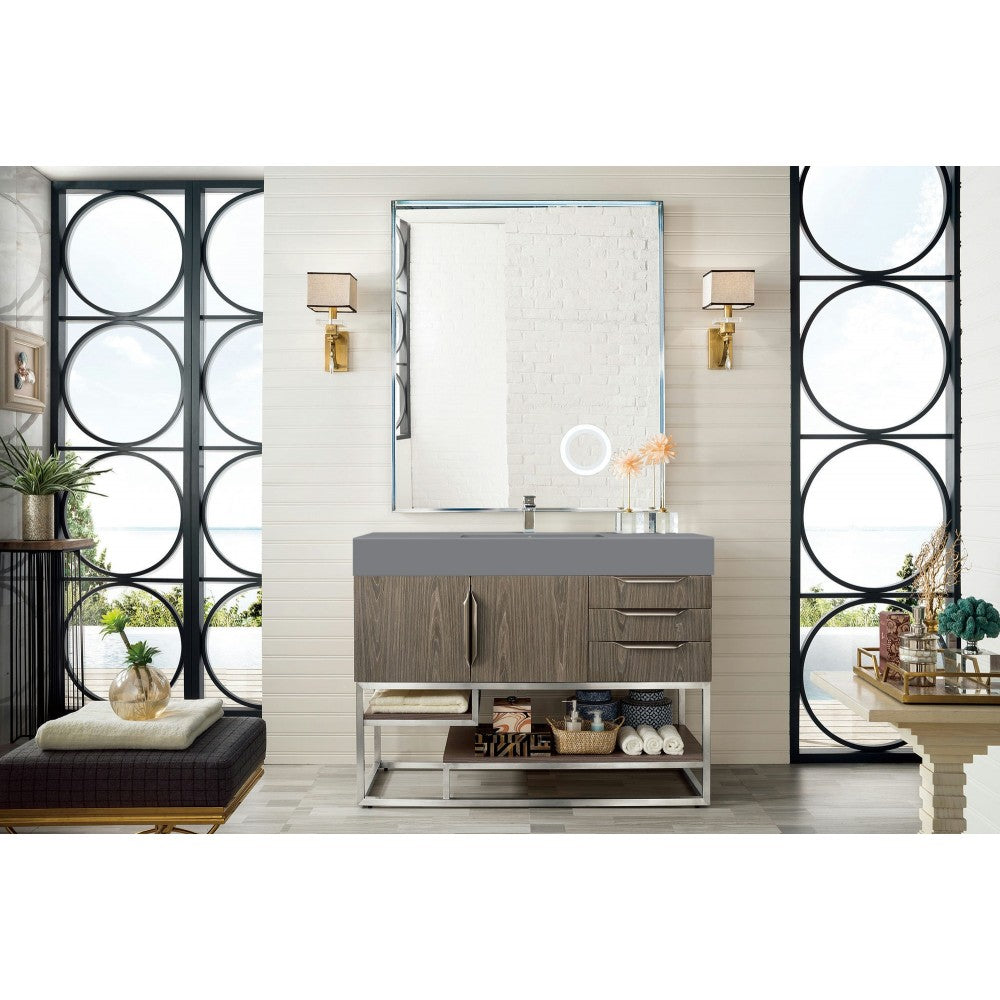Columbia 48" Single Vanity, Ash Gray w/ Dusk Gray Glossy Composite Top