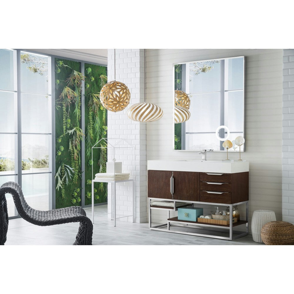 Columbia 48" Single Vanity, Coffee Oak w/ Glossy White Composite Top