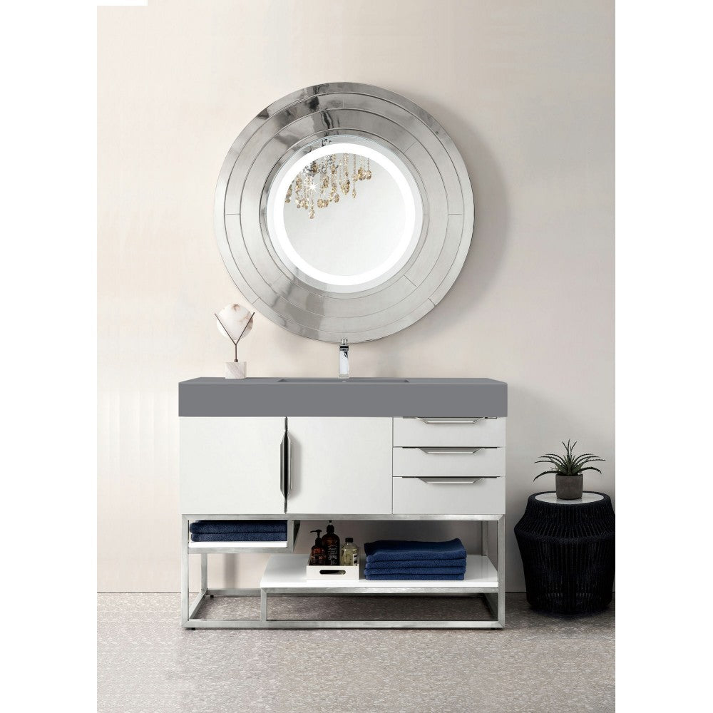 Columbia 48" Single Vanity, Glossy White, w/ Dusk Gray Glossy Composite Top