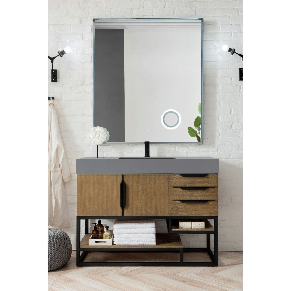 Columbia 48" Single Vanity Latte Oak Black w/Dusk Gray Glossy Composite Top