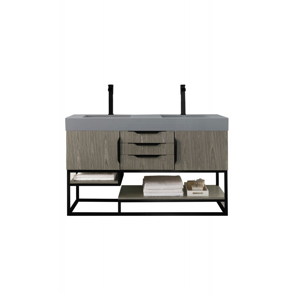 Columbia 59" Double Vanity Ash Gray Matte Black w/Dusk Gray Glossy Composite Top