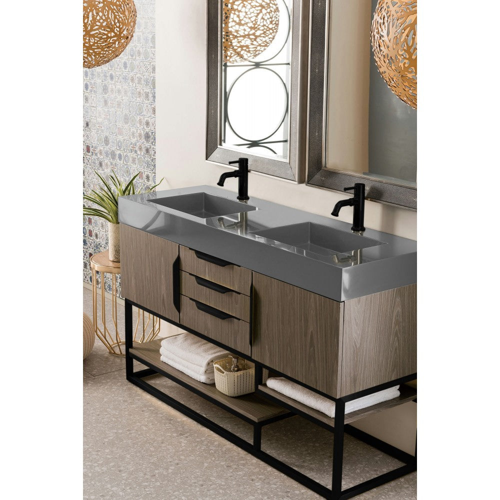 Columbia 59" Double Vanity Ash Gray Matte Black w/Dusk Gray Glossy Composite Top