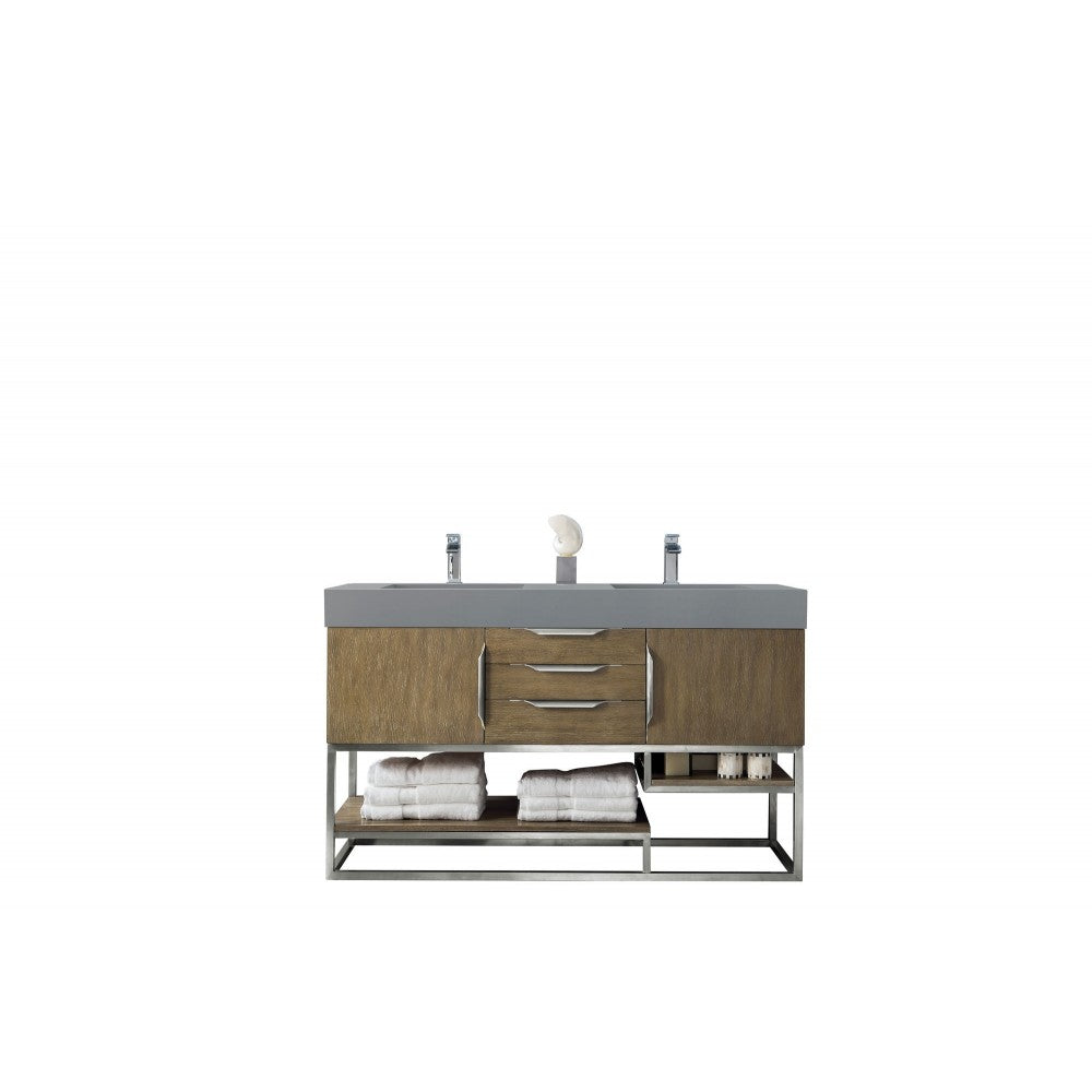 Columbia 59" Double Vanity, Latte Oak w/ Dusk Gray Glossy Composite Top