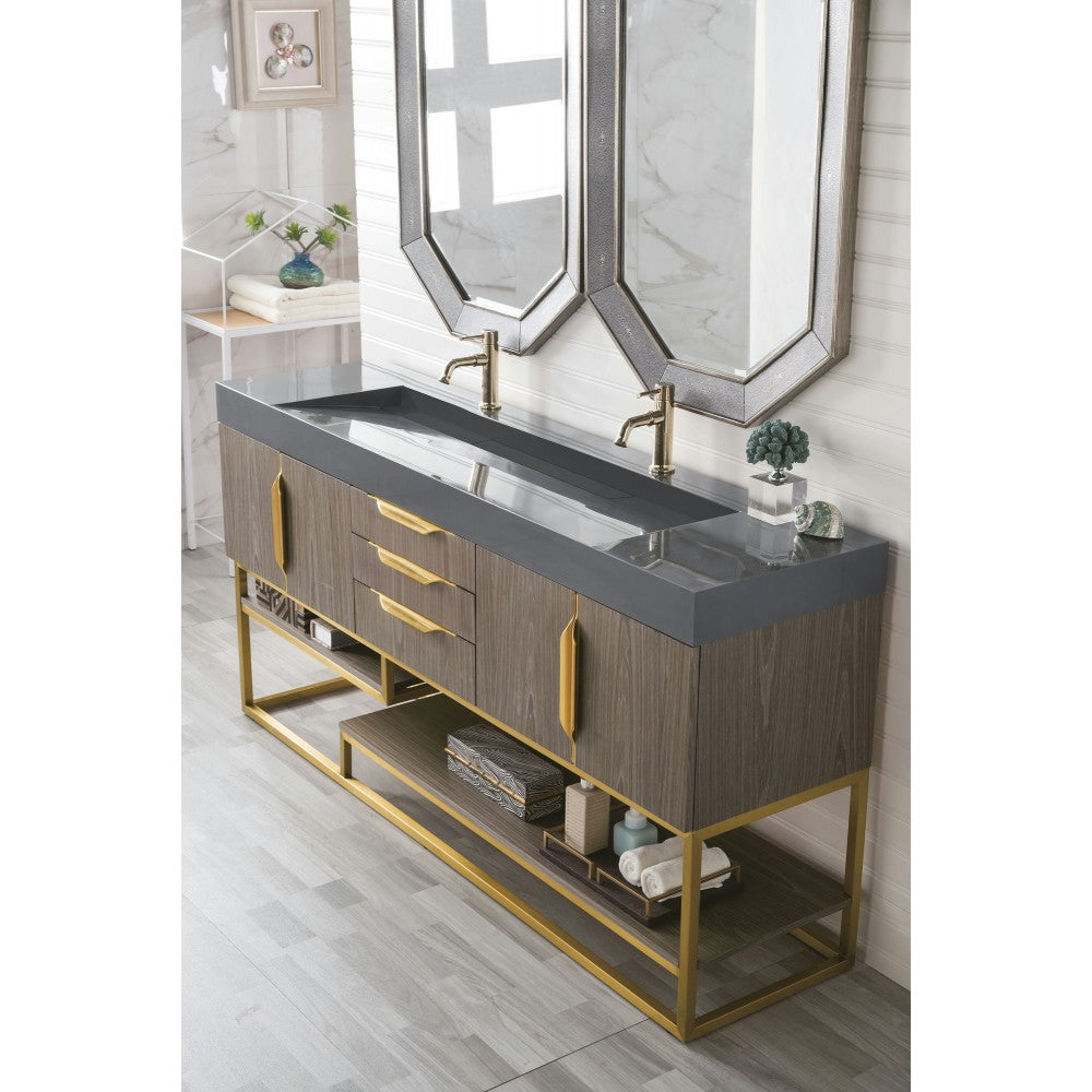 Columbia 72" Double Vanity Ash Gray Radiant Gold w/Dusk Gray Composite Top