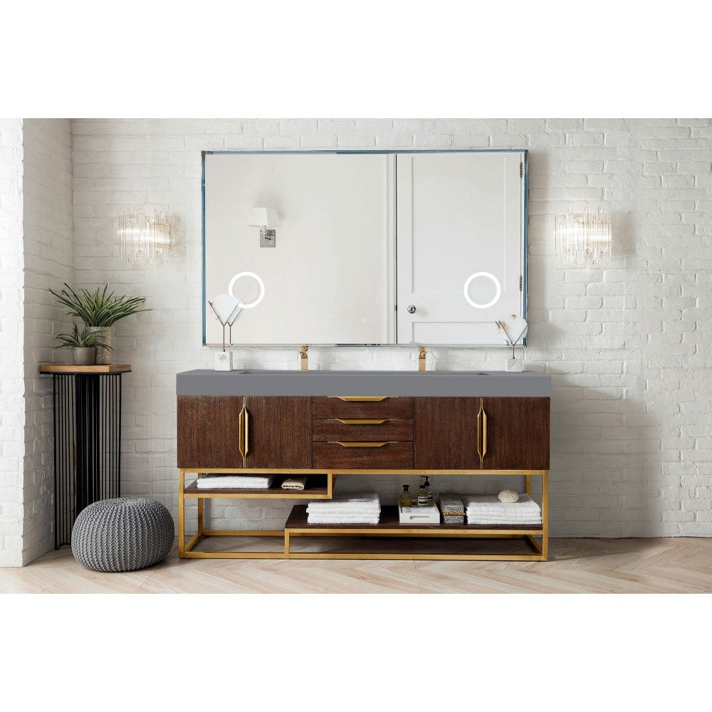 Columbia 72" Double Vanity Coffee Oak Radiant Gold w/Dusk Gray Composite Top