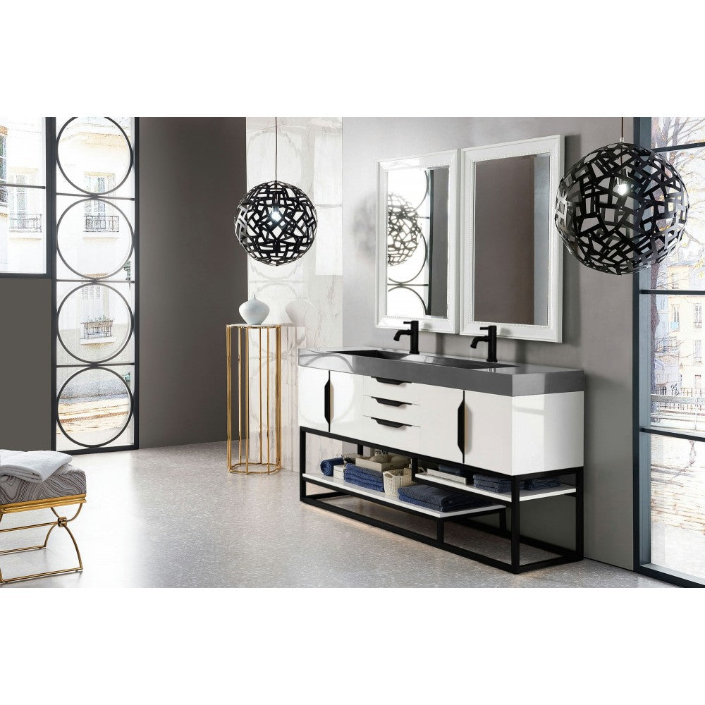 Columbia 72" Double Vanity Glossy White Black w/Dusk Gray Glossy Composite Top