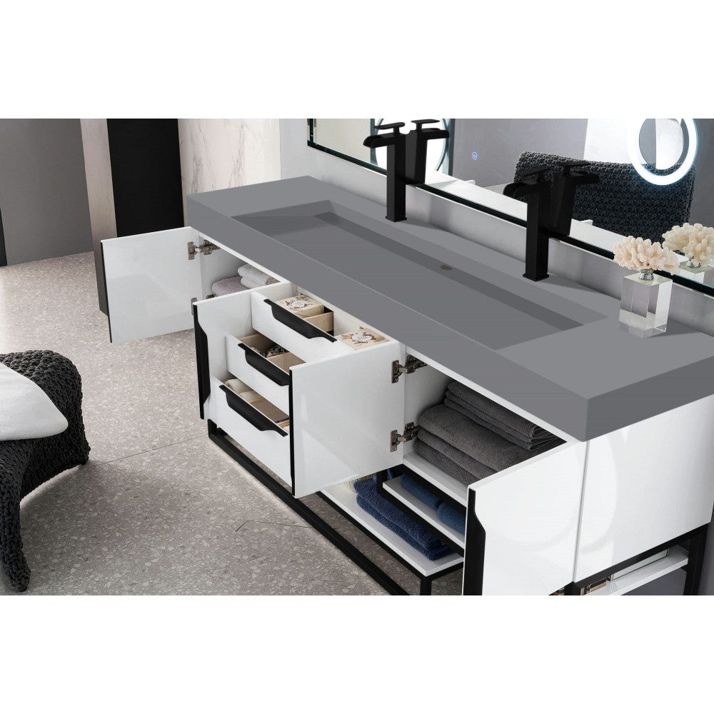 Columbia 72" Double Vanity Glossy White Black w/Dusk Gray Glossy Composite Top
