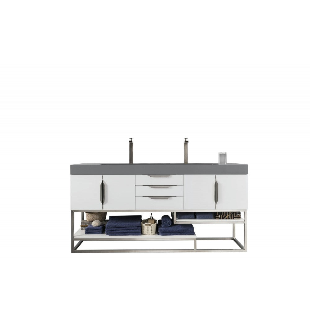 Columbia 72" Double Vanity, Glossy White w/ Dusk Gray Glossy Composite Top