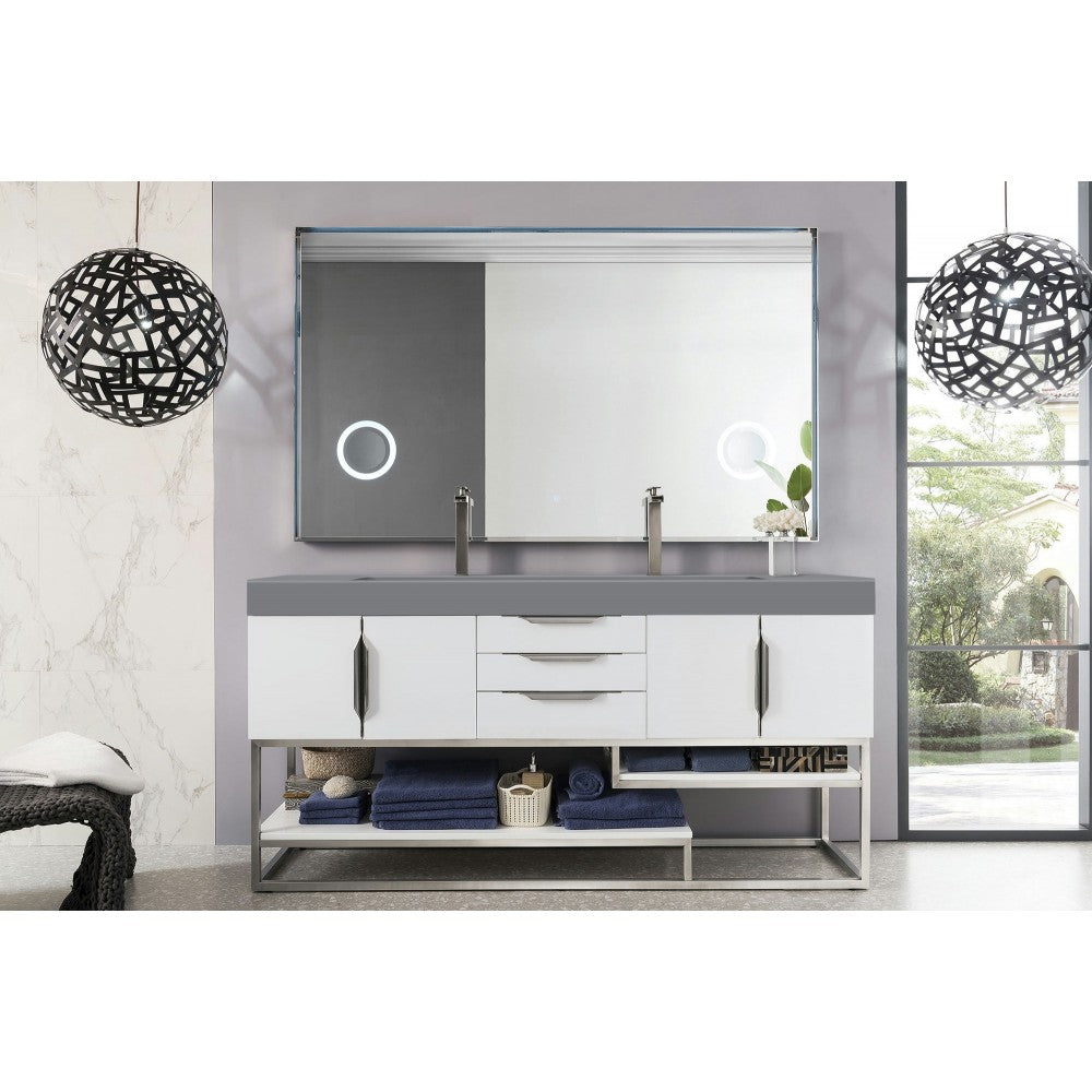 Columbia 72" Double Vanity, Glossy White w/ Dusk Gray Glossy Composite Top