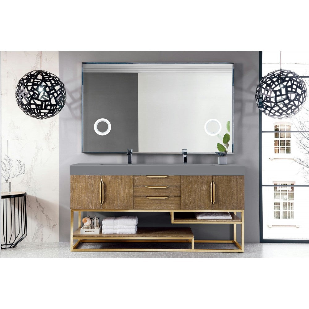 Columbia 72" Double Vanity Latte Oak Radiant Gold w/Dusk Gray Composite Top