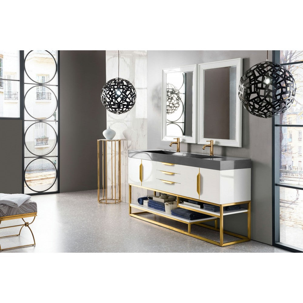 Columbia 72" Double Vanity White Radiant Gold w/Dusk Gray Composite Top