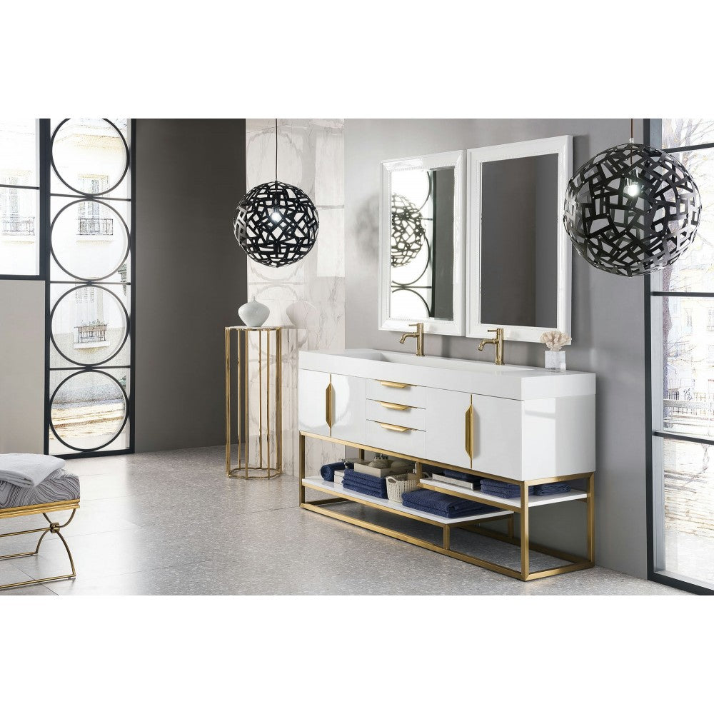 Columbia 72" Double Vanity White Radiant Gold w/ White Composite Top