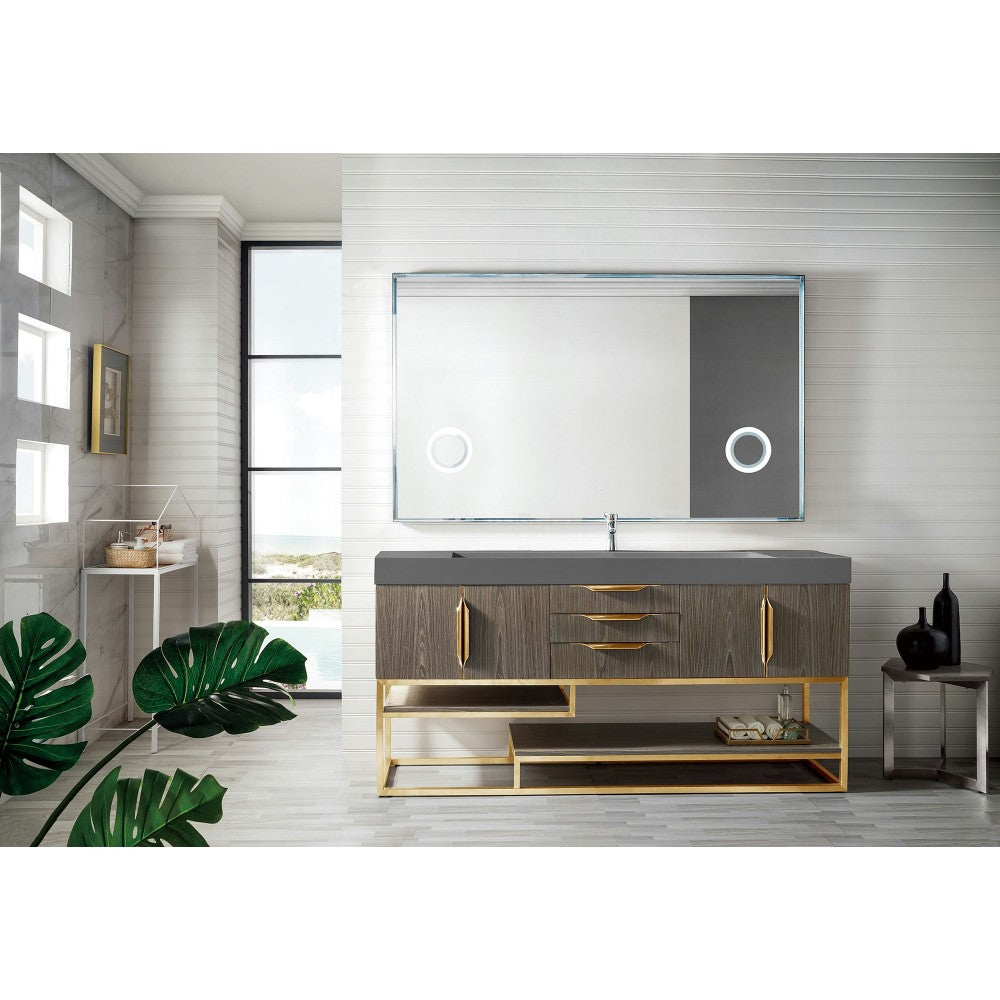 Columbia 72" Single Vanity Ash Gray Radiant Gold w/Dusk Gray Composite Top