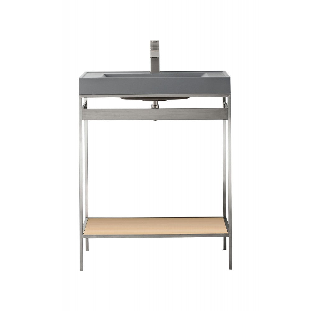 Como 27.6" Sink Console, Brushed Nickel, Natural Ash w/Modern Gray Composite Top