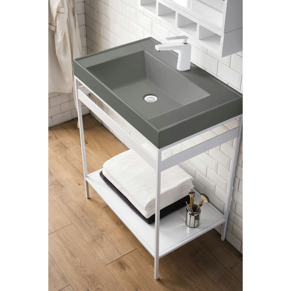 Como 27.6" Sink Console, Glossy White, Glossy White w/Modern Gray Composite Top