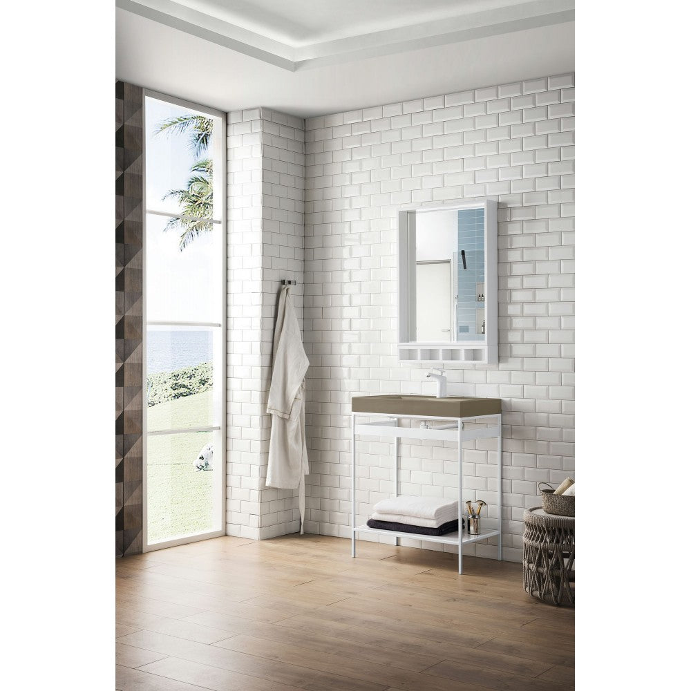Como 27.6" Sink Console, Glossy White, Glossy White w/Stone Gray Composite Top