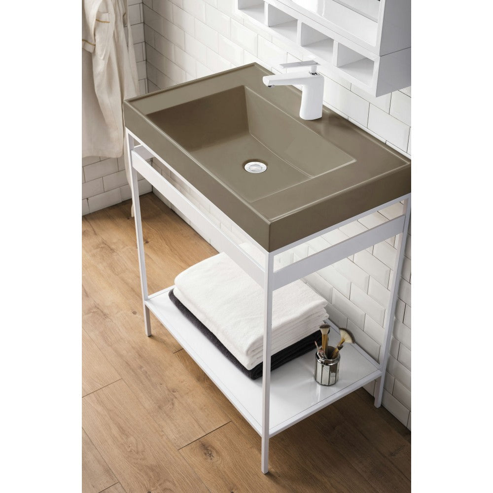 Como 27.6" Sink Console, Glossy White, Glossy White w/Stone Gray Composite Top