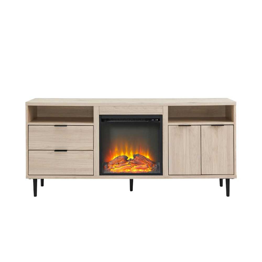 Contemporary 2-Door Fireplace TV Stand for TVs up to 65" - Birch