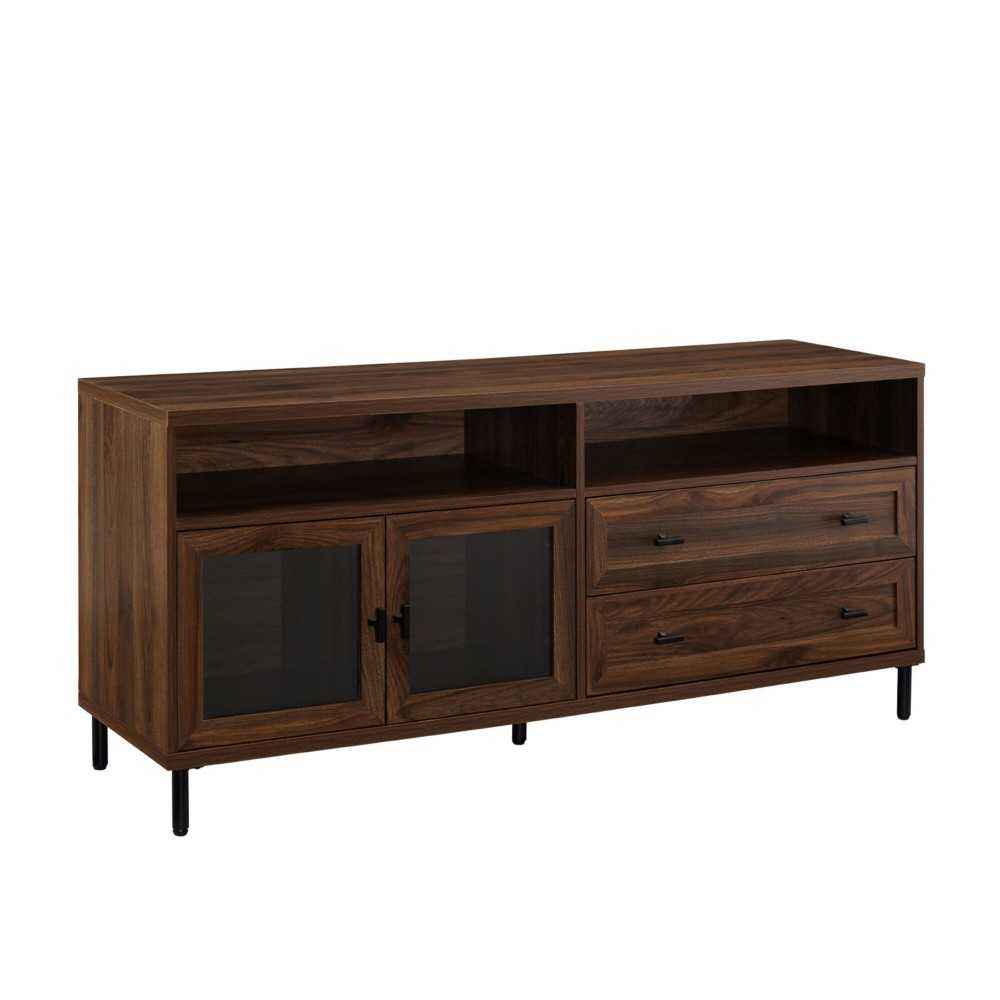 Contemporary 2-Drawer Glass Door TV Console for TVs up to 60" - Dark Walnut