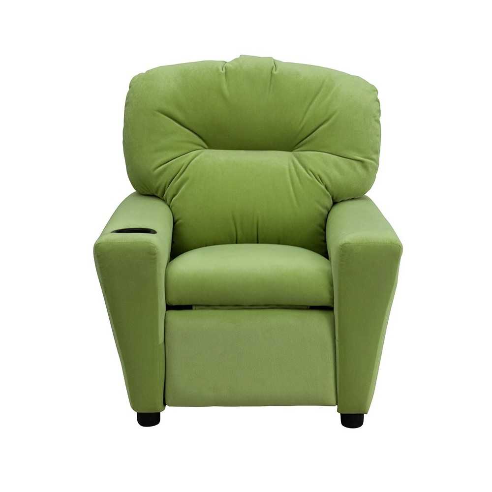 Contemporary Avocado Microfiber Kids Recliner with Cup Holder
