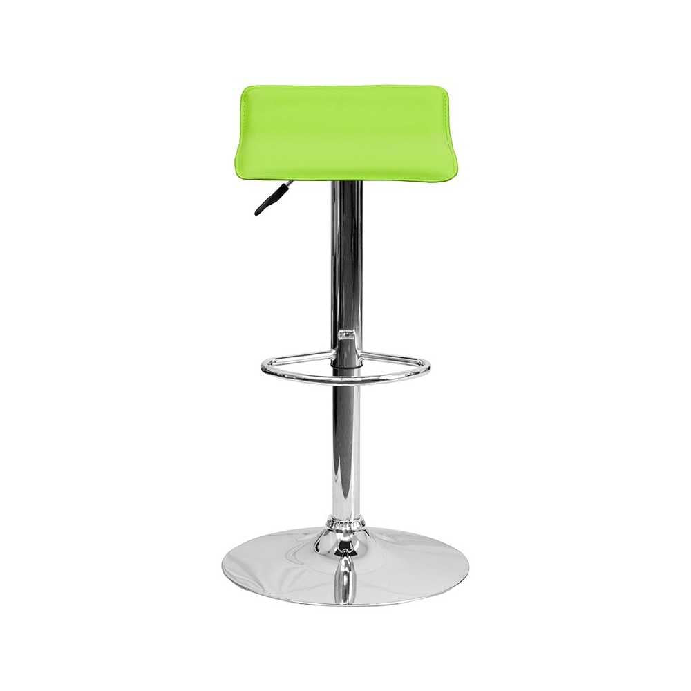 Contemporary Green Vinyl Adjustable Height Barstool with Solid Wave Seat and Chrome Base